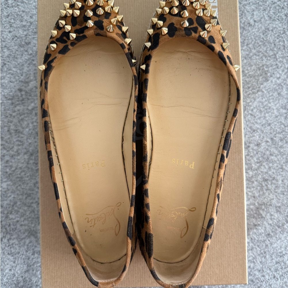 Christian Louboutin Aliochette Flat Veau Velours Rio. Gold Studded Flats Size 36